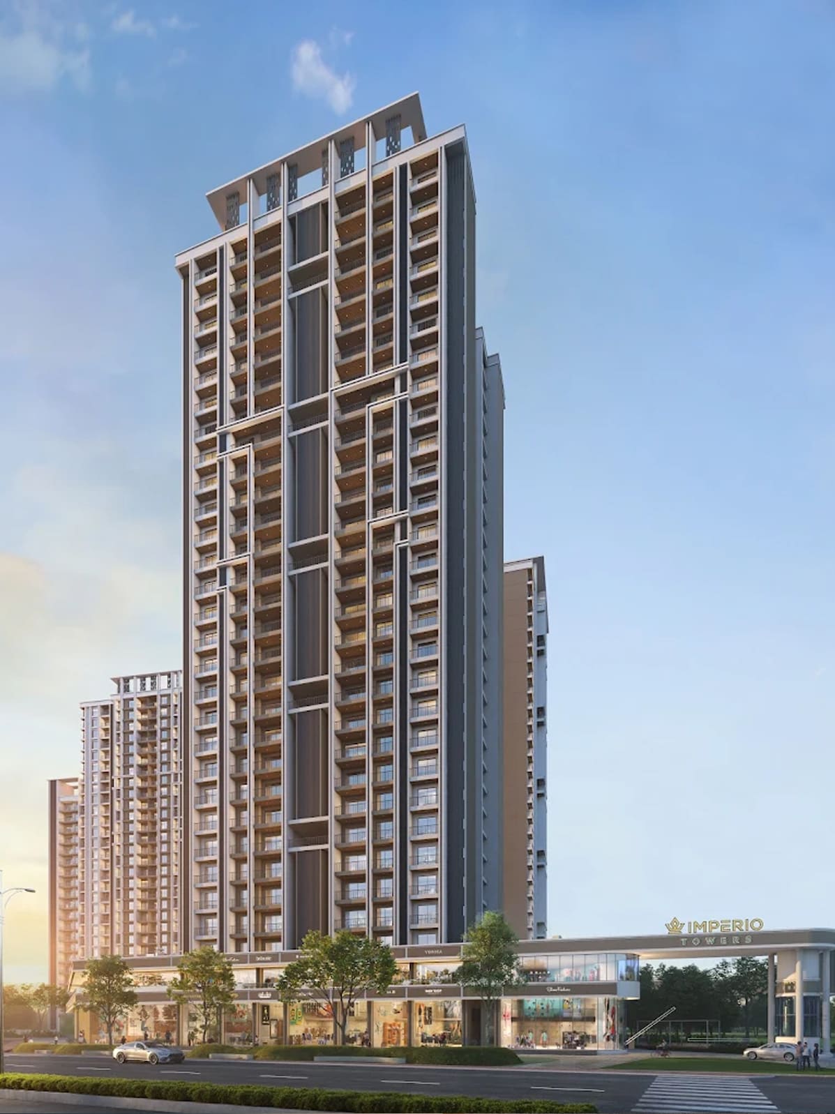 Exterior view of Miracle Imperio — photo gallery, images, brochure, amenities, cost sheet, price breakup, availability details, RERA number, RERA certificate, possession date, layout plan, logo, floor plan, master plan, and location map showcasing project highlights and features.